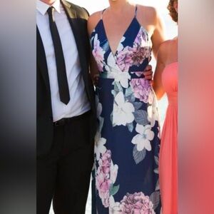TALL Silky Maxi Floral Dress in Navy